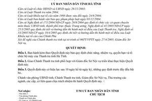 Quyết định 61/2005/QĐ-UB-NV chức năng, nhiệm vụ, quyền hạn tổ chức bộ máy Thanh tra tỉnh Hà Tĩnh