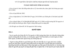Quyết định 2002/2005/QĐ.UBND ủy quyền cấp giấy chứng nhận quyền sử dụng đất