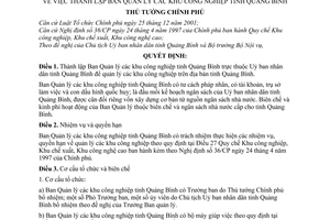 Quyết định 176/2005/QĐ-TTg thành lập Ban Quản lý  khu công nghiệp tỉnh Quảng Bình