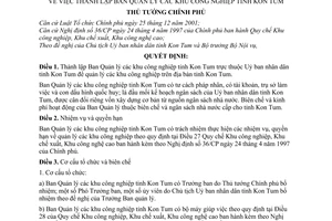 Quyết định 177/2005/QĐ-TTg thành lập Ban Quản lý khu công nghiệp tỉnh Kon Tum