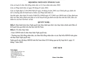 Nghị quyết 04/2005/NQ-HĐND thực hiện chính sách Dân số và Kế hoạch hoá gia đình Hà Nam