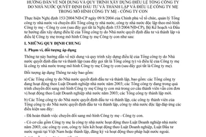 Thông tư 03/2005/TT-BKH xây dựng điều lệ Tổng Công ty Nhà nước quyết định đầu tư thành lập điều lệ công ty mẹ mô hình công ty mẹ công ty con
