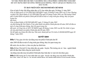 Quyết định 125/2005/QĐ-UBND phân bổ chỉ tiêu vận động mua trái phiếu Chính phủ đợt 3 năm 2005 xây dựng 1 số công trình giao thông thủy lợi quan trọng