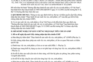 Thông tư 19/2005/TT-BYT hướng dẫn trình tự, thủ tục thẩm quyền cấp giấy chứng nhận đạt tiêu chuẩn thực hành tốt sản xuất vắc xin sinh phẩm y tế GMP
