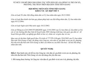 Nghị quyết 56/2005/NQ-HĐND chi hỗ trợ cho Cộng tác viên Dân số Tiền Giang