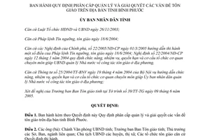 Quyết định 69/2005/QĐ-UB Quy định phân cấp quản lý giải quyết vấn đề tôn giáo