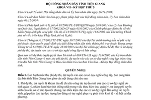 Nghị quyết 53/2005/NQ-HĐND mức phí dự thi dự tuyển vào cơ sở dạy nghề công lập bán công Tiền Giang