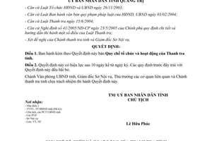 Quyết định số 1545/2005/QĐ-UBND tổ chức và hoạt động của Thanh tra Quảng Trị