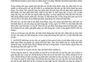 Chỉ thị 19/2005/CT-UBND hạn chế qui định, hoạt động mang tính hình thức nâng cao chất lượng dạy học ngành giáo dục đào tạo