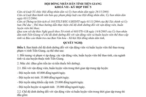 Nghị quyết 55/2005/NQ-HĐND chế độ dinh dưỡng vận động viên
