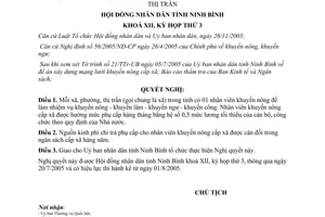 Nghị quyết 03/2005/NQ-HĐND xây dựng mạng lưới nhân viên khuyến nông cấp xã phường thị trấn Ninh Bình
