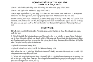 Nghị quyết 04/2005/NQ-HĐND điều chỉnh tỷ lệ phần trăm phân chia nguồn thu tiền sử dụng đất Ninh Bình