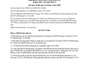 Nghị quyết 09/2005/NQ-HĐND phê chuẩn giá đất trên địa bàn tỉnh Lào Cai
