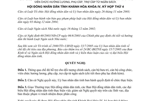 Nghị quyết 09/2005/NQ-HĐND hỗ trợ đối tượng chính sách hưu trí công viên chức hưởng lương Khánh Hòa