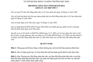 Nghị quyết 13/2005/NQ-HĐND4 chế độ học bổng và khen thưởng học sinh Khánh Hòa