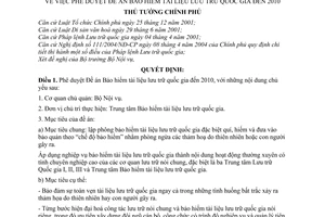 Quyết định 184/2005/QĐ-TTg Đề án Bảo hiểm tài liệu lưu trữ quốc gia đến 2010