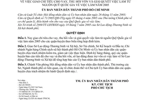 Quyết định 127/2005/QĐ-UBND giao chỉ tiêu cho vay thu hồi vốn giải quyết việc làm từ nguồn Quỹ Quốc gia về việc làm năm 2005