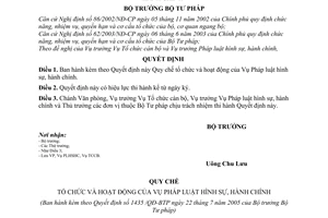 Quyết định 1435/QĐ-BTP Quy chế tổ chức hoạt động Vụ Pháp luật hình sự, hành chính