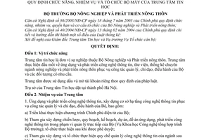 Quyết định 44/2005/QĐ-BNN chức năng, nhiệm vụ tổ chức bộ máy Trung tâm tin học