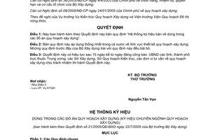 Quyết định 21/2005/QĐ-BXD hệ thống ký hiệu bản vẽ trong đồ án quy hoạch xây dựng