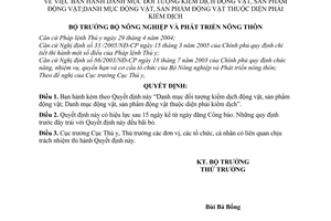Quyết định 45/2005/QĐ-BNN  Danh mục đối tượng kiểm dịch sản phẩm động vật thuộc diện kiểm dịch
