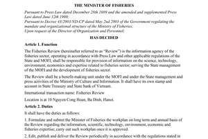 Decision No. 23/2005/QD-BTS of July 26,2005, regulating mandate and organizational structure of Fisheries Review