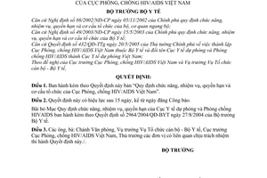 Quyết định 21/2005/QĐ-BYT chức năng, nhiệm vụ, quyền hạn cơ cấu tổ chức Cục Phòng, chống HIV/AIDS Việt Nam