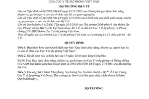 Quyết định 20/2005/QĐ-BYT chức năng, nhiệm vụ, quyền hạn, cơ cấu tổ chức Cục Y tế dự phòng Việt Nam