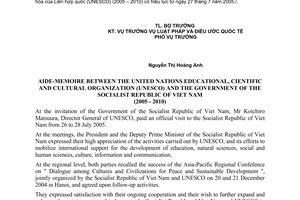 Bản ghi nhớ giữa Việt Nam Tổ chức, khoa học và văn hóa của Liên hợp quốc UNESCO 2005-2010