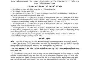 Quyết định 111/2005/QĐ-UB sửa đổi điều khoản  Quyết  định 23/2005/QĐ-UB cấp Giấy chứng nhận quyền sử dụng đất ở