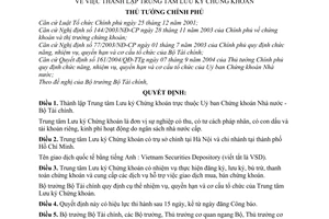 Quyết định 189/2005/QĐ-TTg thành lập Trung tâm Lưu ký Chứng khoán