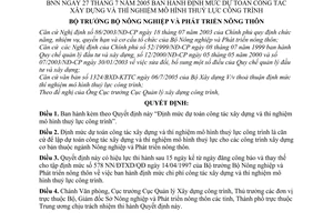 Quyết định 49/2005/QĐ-BNN định mức dự toán công tác xây dựng thí nghiệm mô hình thuỷ lực công trình