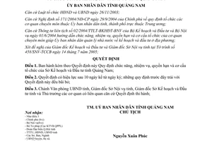 Quyết định số 55/2005/QĐ-UBND chức năng quyền hạn cơ cấu tổ chức Sở Kế hoạch Đầu tư Quảng Nam