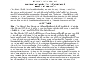 Nghị quyết 4a/2005/NQ-HĐND hoàn thành chỉ tiêu kế hoạch kinh tế xã hội 2005 kế hoạch 2006 Thừa Thiên Huế