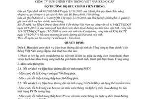 Quyết định 26/2005/QĐ-BBCVT cước dịch vụ điện thoại đường dài nội tỉnh do Tổng Công ty Bưu chính Viễn thông Việt Nam cung cấp
