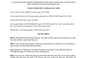 Quyết định số 2634/2005/QĐ-UBND kiểm soát giết mổ vệ sinh thú y thực phẩm động vật Quảng Ninh