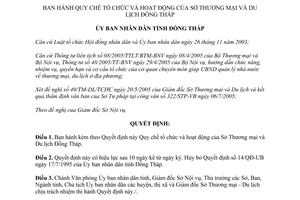 Quyết định 78/2005/QĐ-UBND quy chế tổ chức hoạt động của Sở Thương mại Du lịch Đồng Tháp