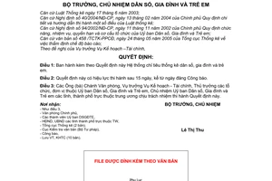 Quyết định 02/2005/QĐ-DSGĐTE Hệ thống chỉ tiêu thống kê Dân số, Gia đình và Trẻ em
