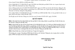 Quyết định 97/2005/QĐ-UB nhiệm vụ quyền hạn cơ cấu tổ chức bộ máy Sở Văn hóa Thông tin Bắc Ninh