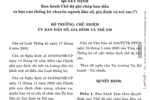 Quyết định 03/2005/QĐ-DSGĐTE Chế độ ghi chép ban đầu báo cáo thống kê chuyên ngành dân số gia đình và trẻ em