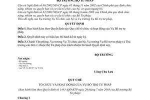 Quyết định 1483/QĐ-BTP Quy chế tổ chức hoạt động  Vụ Bổ trợ tư pháp