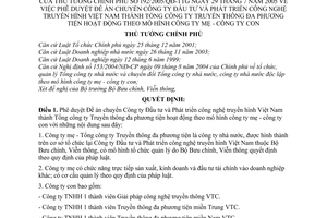 Quyết định 192/2005/QĐ-TTg Đề án chuyển Công ty Đầu tư Phát triển công nghệ truyền hình Việt Nam thành Tổng Truyền thông đa phương tiện công ty mẹ con