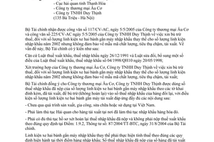 Công văn 9814/BTC-TCHQ xin bù trừ thuế, đối với số lượng linh kiện xe hai bánh gắn máy nhập khẩu