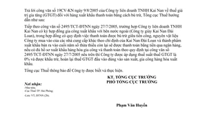 Công văn 2878/TCT-ĐTNN thuế giá trị gia tăng (GTGT) hàng xuất khẩu thanh toán bằng cách bù trừ