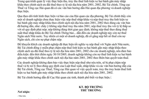 Công văn 10670/BTC-TCHQ xử lý phạt chậm nộp linh kiện xe máy nhập khẩu theo chính sách NĐH năm 2001, 2002