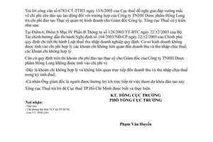 Công văn 2945/TCT-DNK chi phí cho đào tạo lao động trường hợp của Công ty TNHH Dược phẩm Hồng Long trả chi phí đào tạo Thạc sỹ quản trị kinh doanh