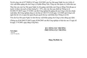 Công văn 3434TCHQ/GSQL xuất khẩu quặng sắt Công ty cổ phần Đồng Tiên