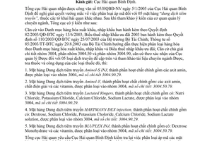 Công văn 3493 TCHQ/GSQL phân loại áp mã đối với 05 mặt hàng “dung dịch tiêm truyền”, thuộc các tờ khai hải quan khác nhau