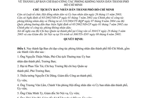 Quyết định 3797/QĐ-UBND thành lập Ban chỉ đạo công tác phòng không nhân dân thành phố Hồ Chí Minh