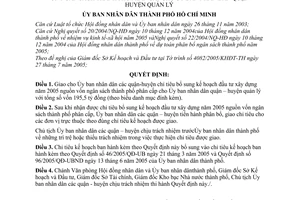Quyết định 135/2005/QĐ-UBND giao chỉ tiêu bổ sung kế hoạch đầu tư xây dựng năm 2005 nguồn vốn ngân sách thành phố phân cấp cho UBNDquận huyện quản lý